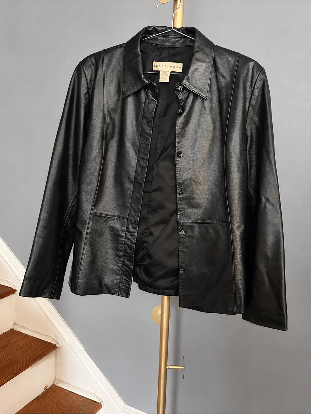 Apostrophe Women’s Black Button-Front Leather Jacket